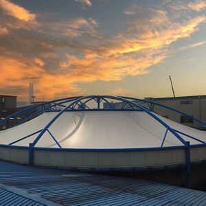 Cover the circular sewage tank with membrane cloth in the pharmaceutical factory